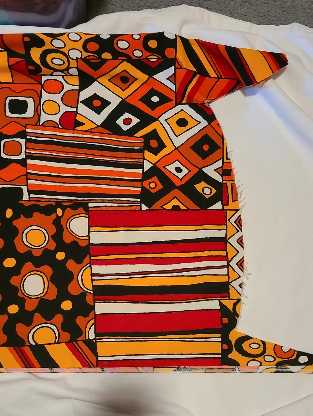 Geometric Fabric Red Brown Orange Yellow White